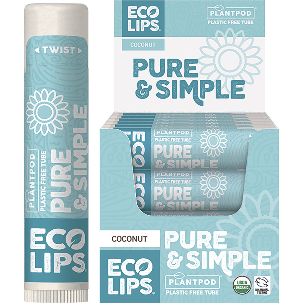 Eco Lips- Lip Balm Display Pure & Simple Coconut-24x4.25g