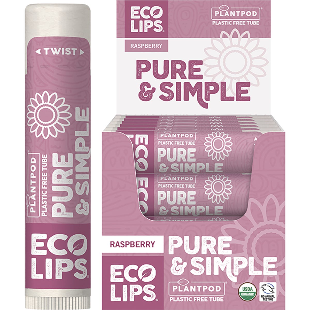 Eco Lips- Lip Balm Display Pure & Simple Raspberry-24x4.25g