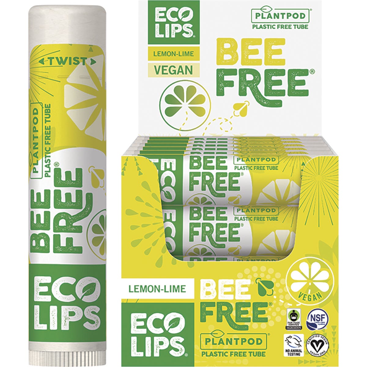 Eco Lips- Lip Balm Display Bee Free Lemon-Lime-24x4.25g