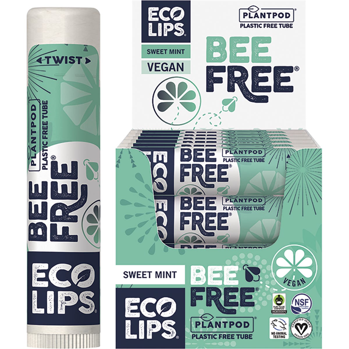Eco Lips- Lip Balm Display Bee Free Sweet Mint-24x4.25g