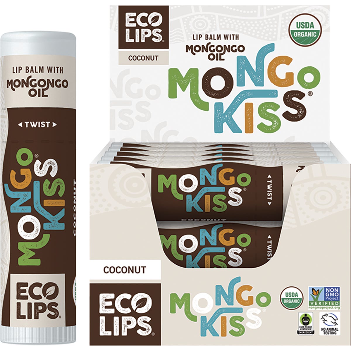 Eco Lips- Lip Balm Display Mongo Kiss Coconut-15x7g