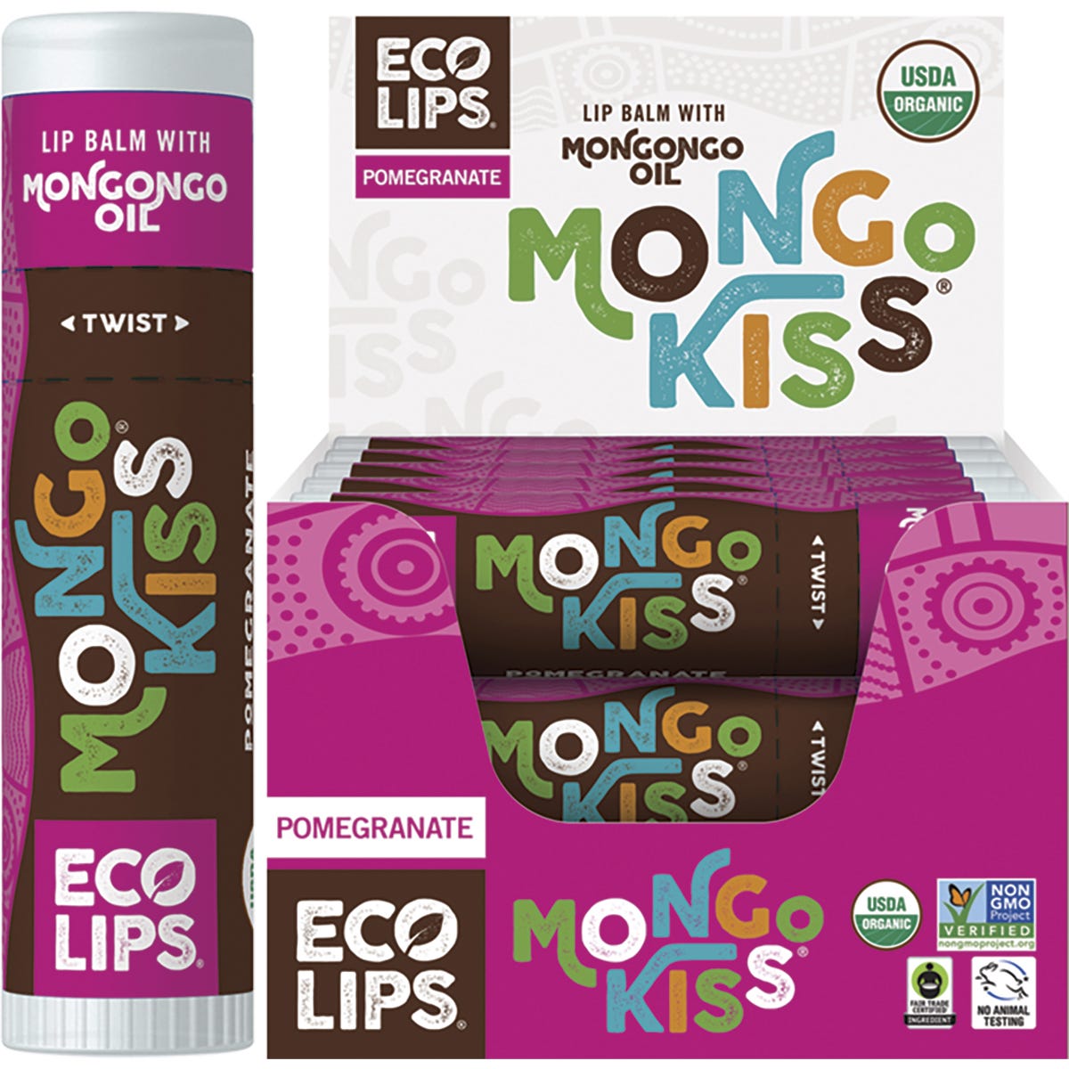 Eco Lips- Lip Balm Display Mongo Kiss Pomegranate-15x7g