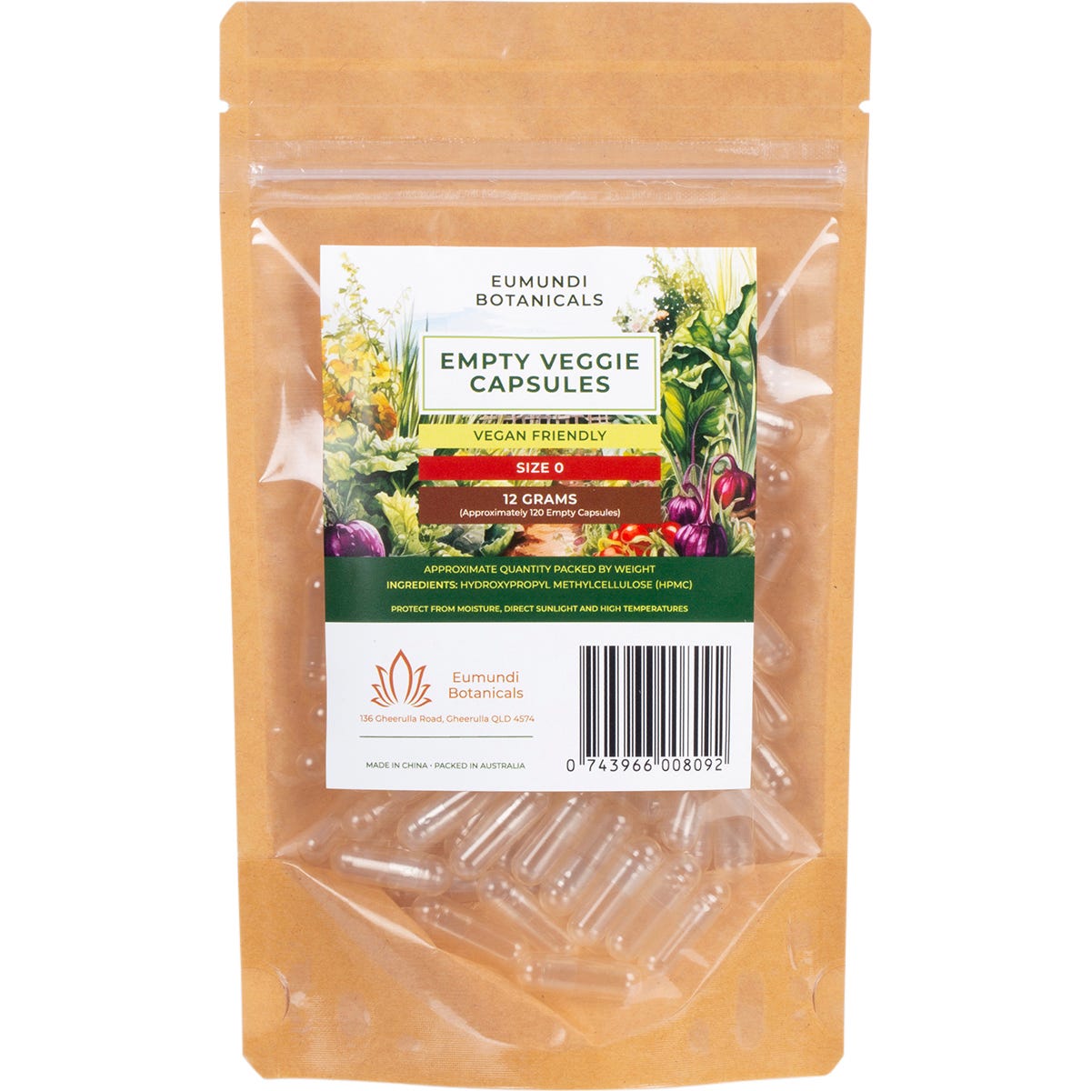 Eumundi Botanicals- Empty Veggie Capsules Size 0-120 Caps