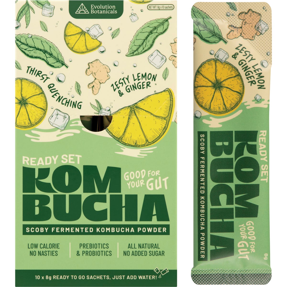 Evolution Botanicals- Ready Set Kombucha Zesty Lemon & Ginger Sachets-10pk