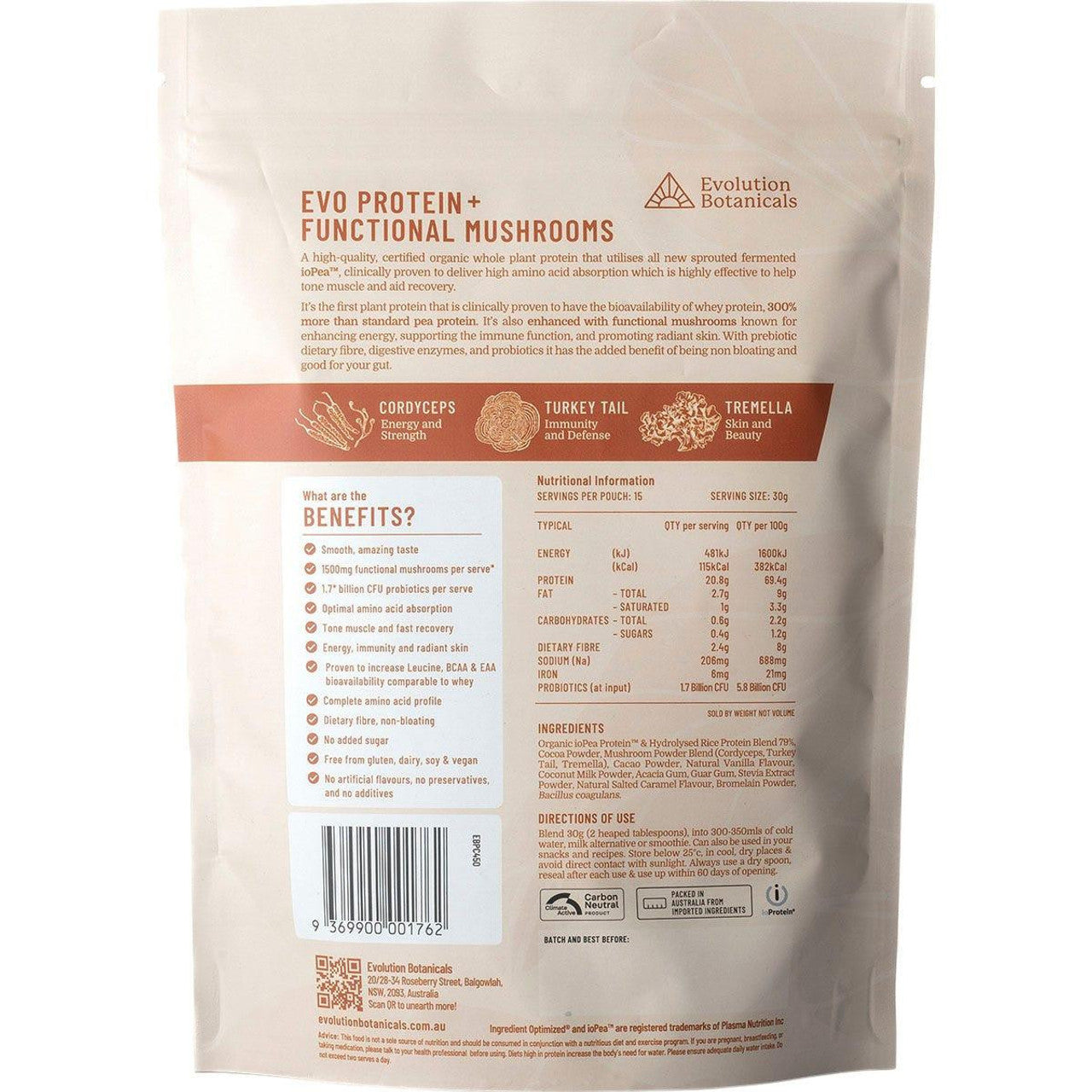 Evolution Botanicals- EVO+ Protein Functional Mushrooms Smooth Chocolate-450g