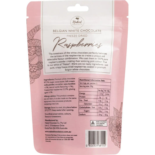 Naked Chocolate Co- Freeze Dried Raspberries White Chocolate-100g