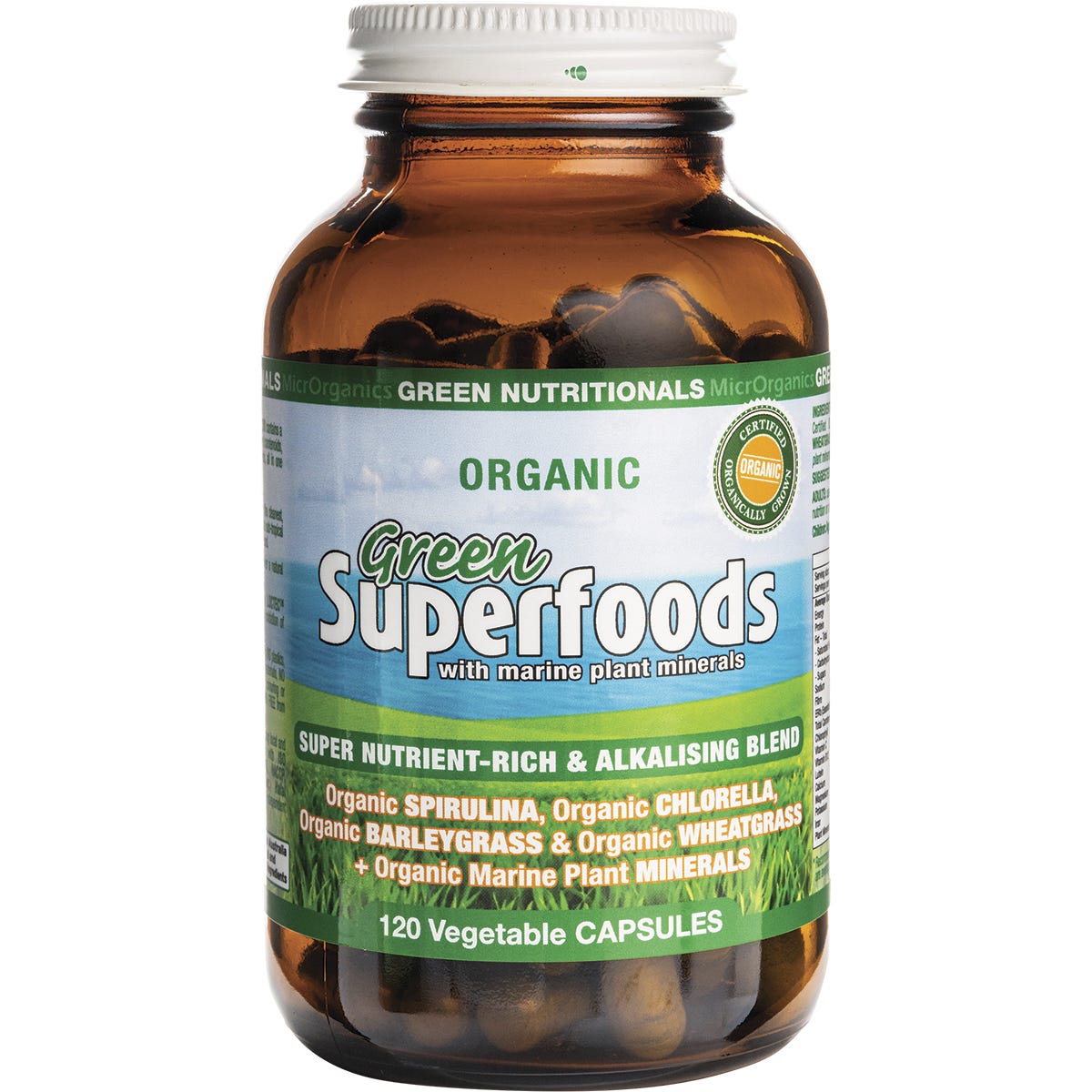 Green Nutritionals- Organic Green Superfoods Vegan Capsules 600mg-120 Caps