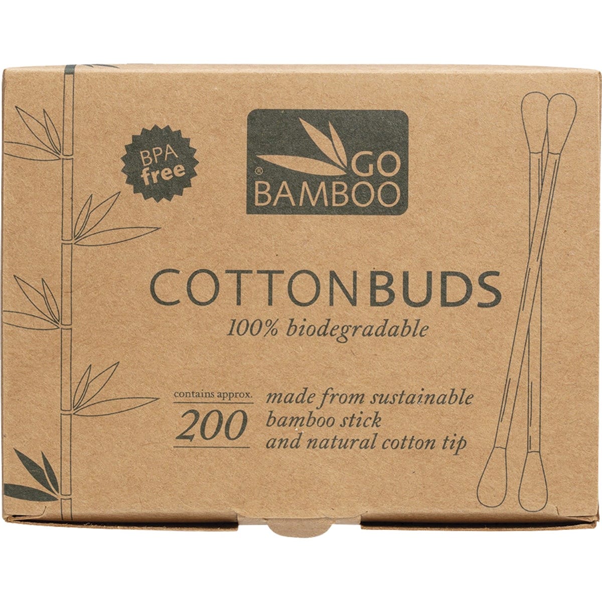 Go Bamboo- Cotton Buds 100% Biodegradable-200pk