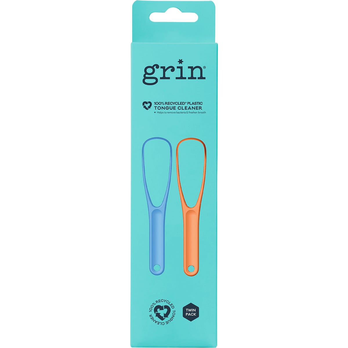 Grin- 100% Recycled Plastic Tongue Cleaner Orange, Blue-8x2pk