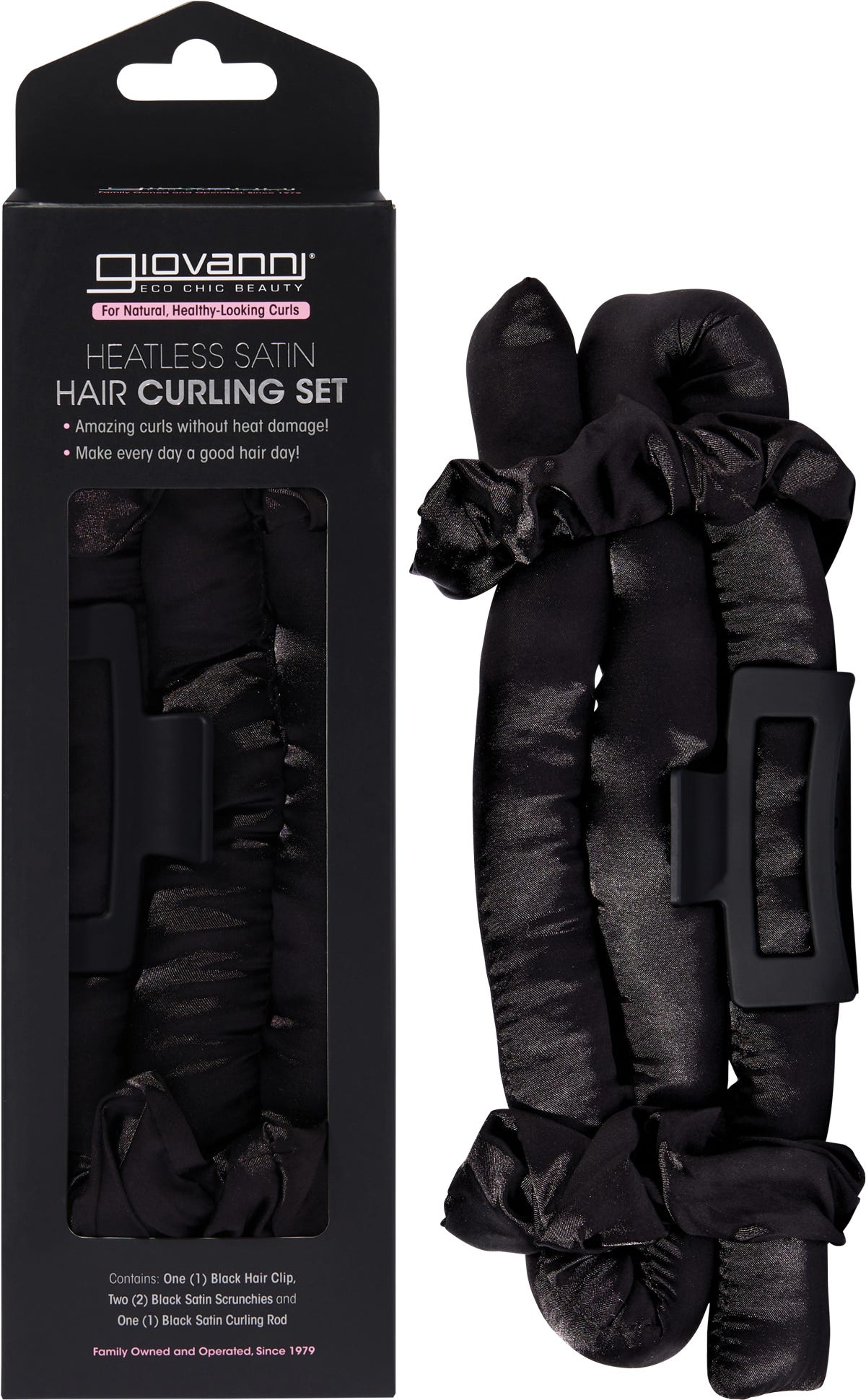 Giovanni- Heatless Satin Hair Curling Set Black