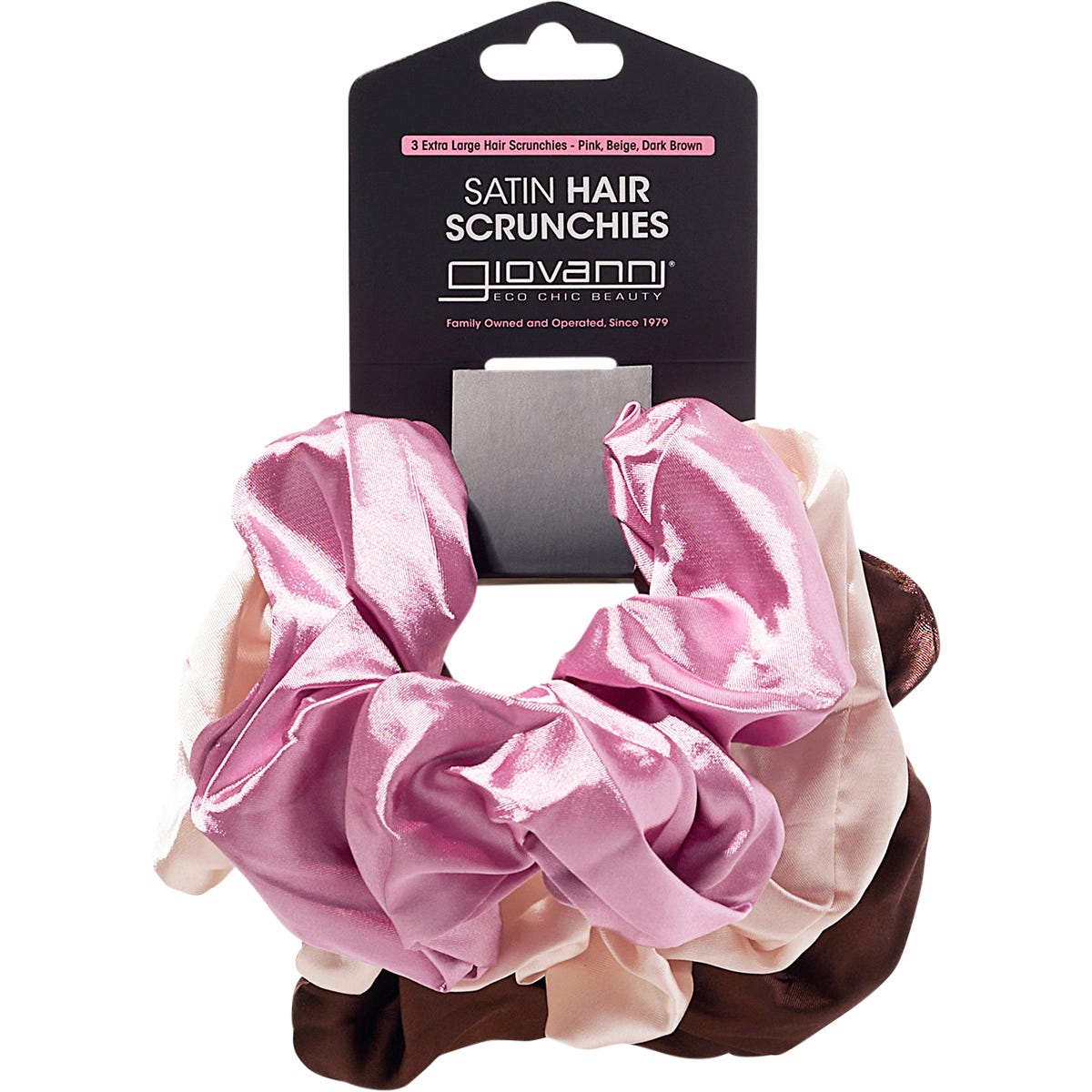 Giovanni- Satin Hair Scrunchies Pink,Beige,Dark Brown Extra Large-3pk