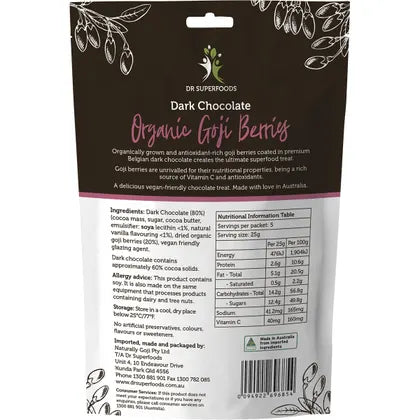 Dr Superfoods- Goji Berries Organic Dark Chocolate-125g