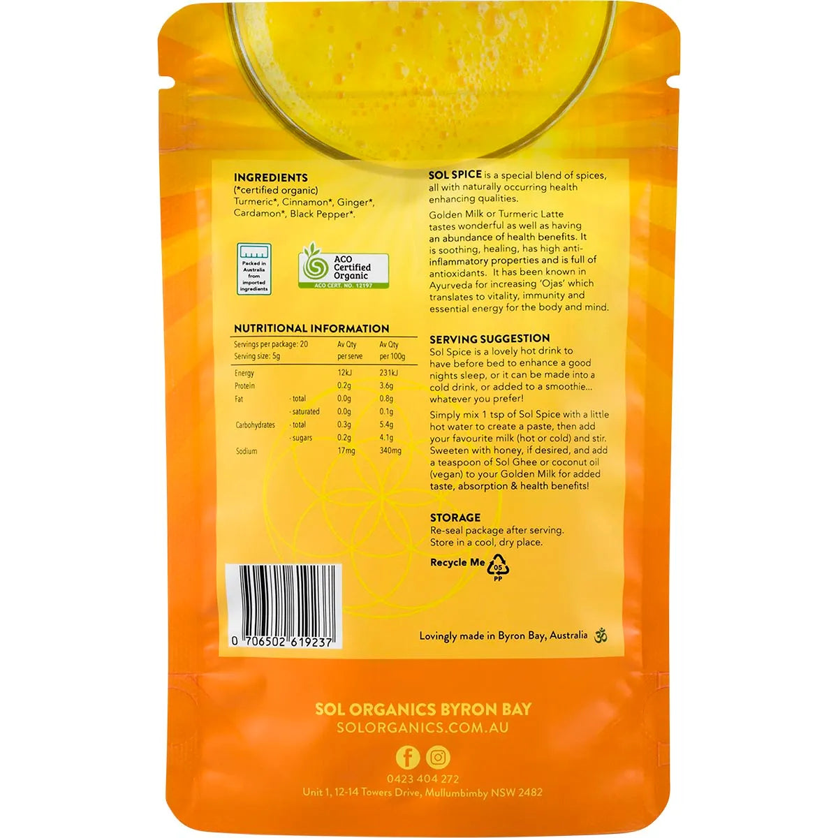Sol Organics- Golden Milk Turmeric Blend-100g