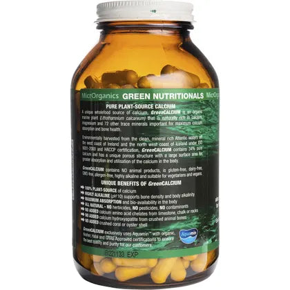 Green Nutritionals- Green Calcium Vegan Capsules 600mg-240 Caps
