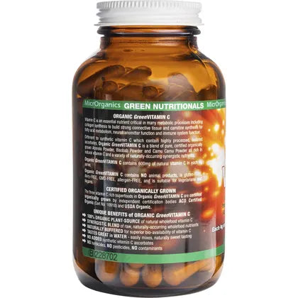Green Nutritionals- Organic Green Vitamin C Vegan Capsules 600mg-120 Caps