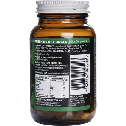 Green Nutritionals- Green Omega3 Vegan Capsules 255mg + 127mg-30 Caps