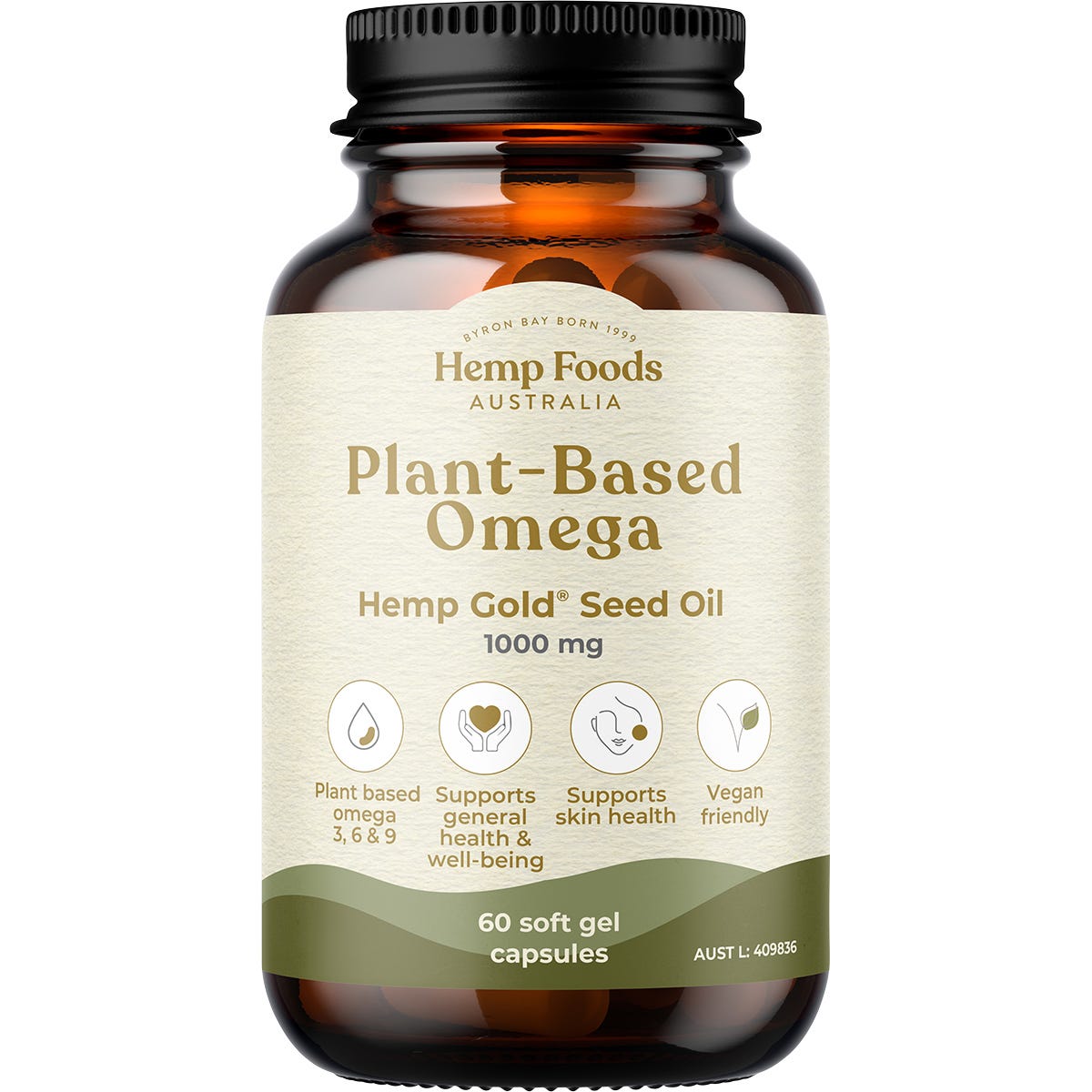 Hemp Foods Australia- Plant-Based Omega with Hemp Gold Seed Oil-60 Caps