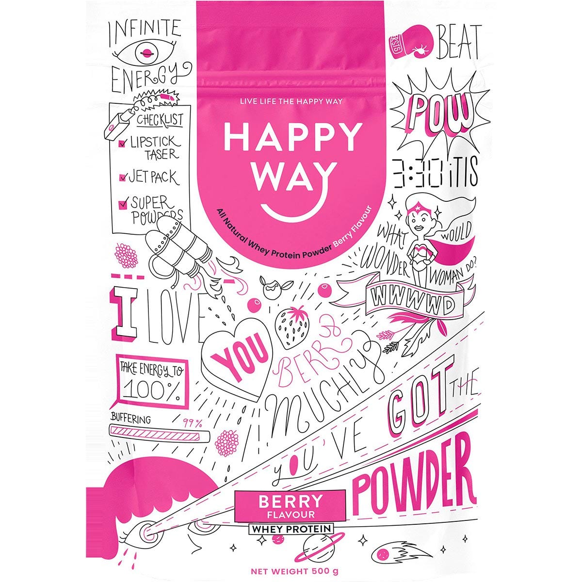 Happy Way- Whey Protein Powder Berry-500g