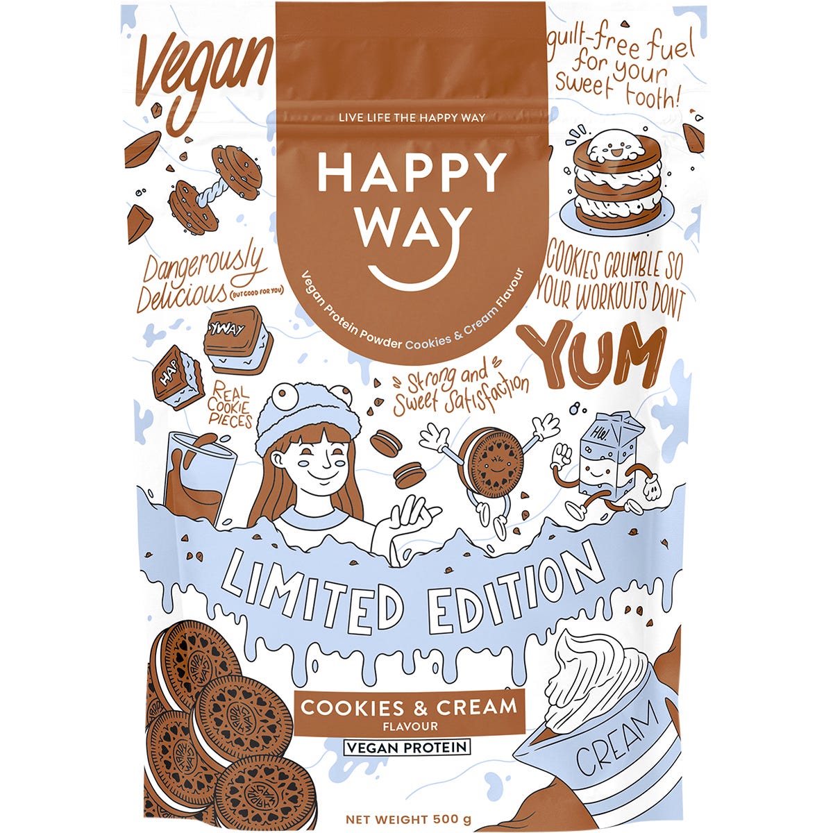 Happy Way- Vegan Protein Powder Cookies & Cream-500g