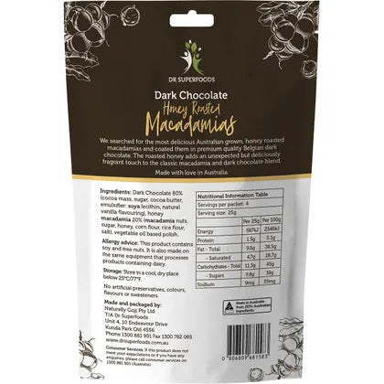 Dr Superfoods- Honey Roasted Macadamias Dark Chocolate-100g