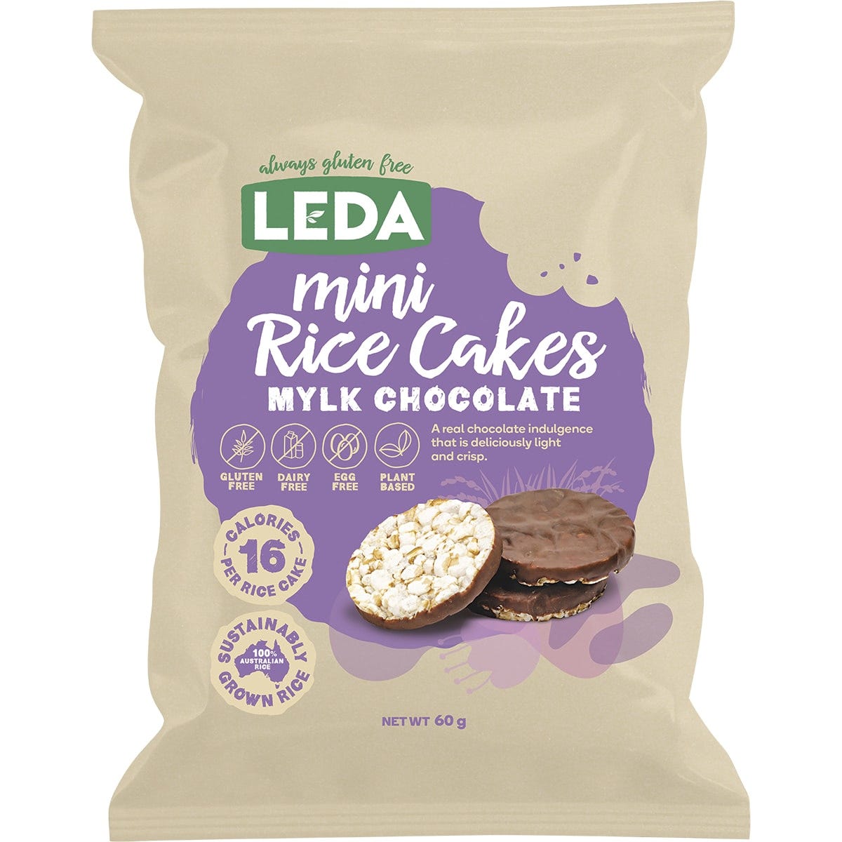 Leda- Mini Rice Cakes Mylk Chocolate-6x60g