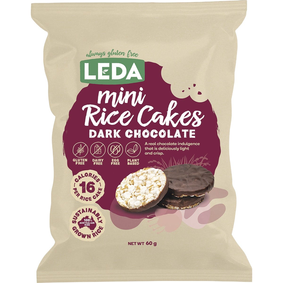 Leda- Mini Rice Cakes Dark Chocolate-6x60g