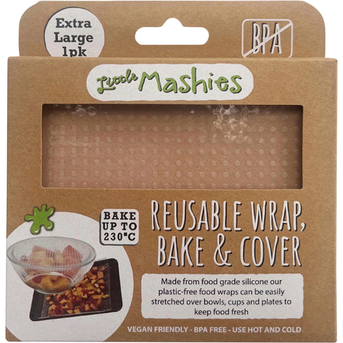 Product Details Little Mashies- Reusable Wrap, Bake & Cover Food Wrap XL (30cm x 30cm)-