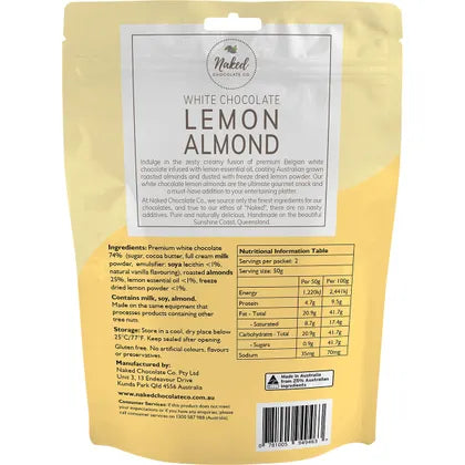 Naked Chocolate Co- Lemon Almond White Chocolate-100g