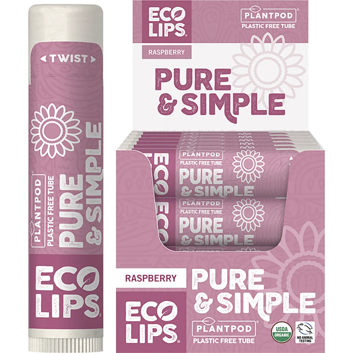 Eco Lips- Lip Balm Display Pure & Simple Raspberry-24x4.25g