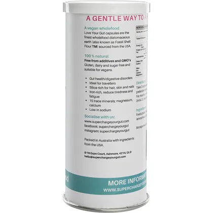 Supercharged Food- Love Your Gut Capsules Diatomaceous Earth-120 Caps