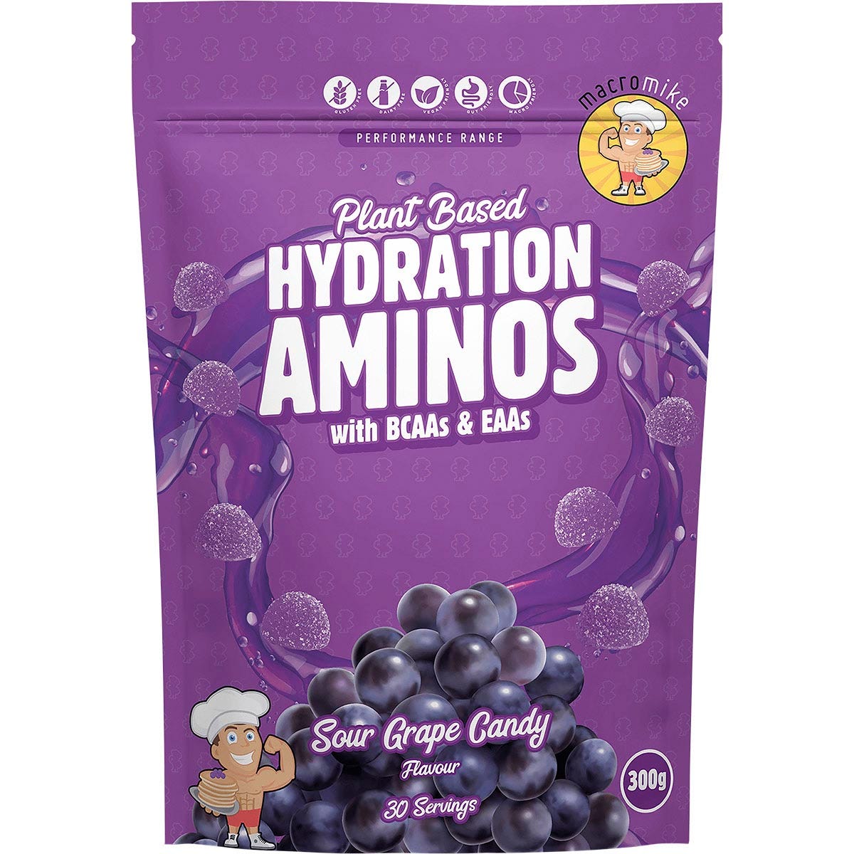 MACRO MIKE- Plant Based Hydration Aminos Sour Grape Candy-300g