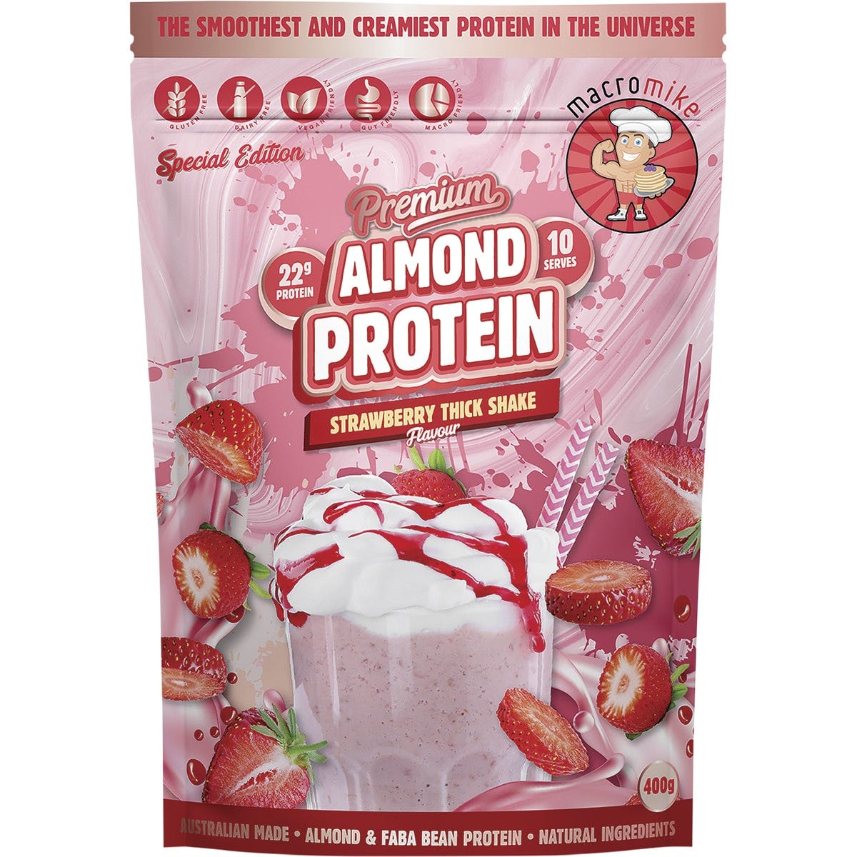 MACRO MIKE- Premium Almond Protein Strawberry Thick Shake-400g