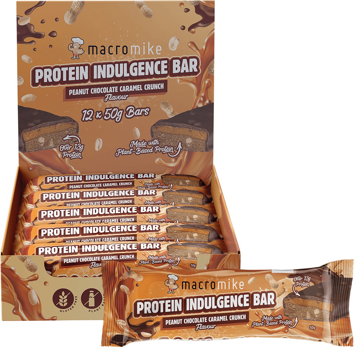MACRO MIKE- Protein Indulgence Bar Peanut Choc Caramel Crunch-12x50g