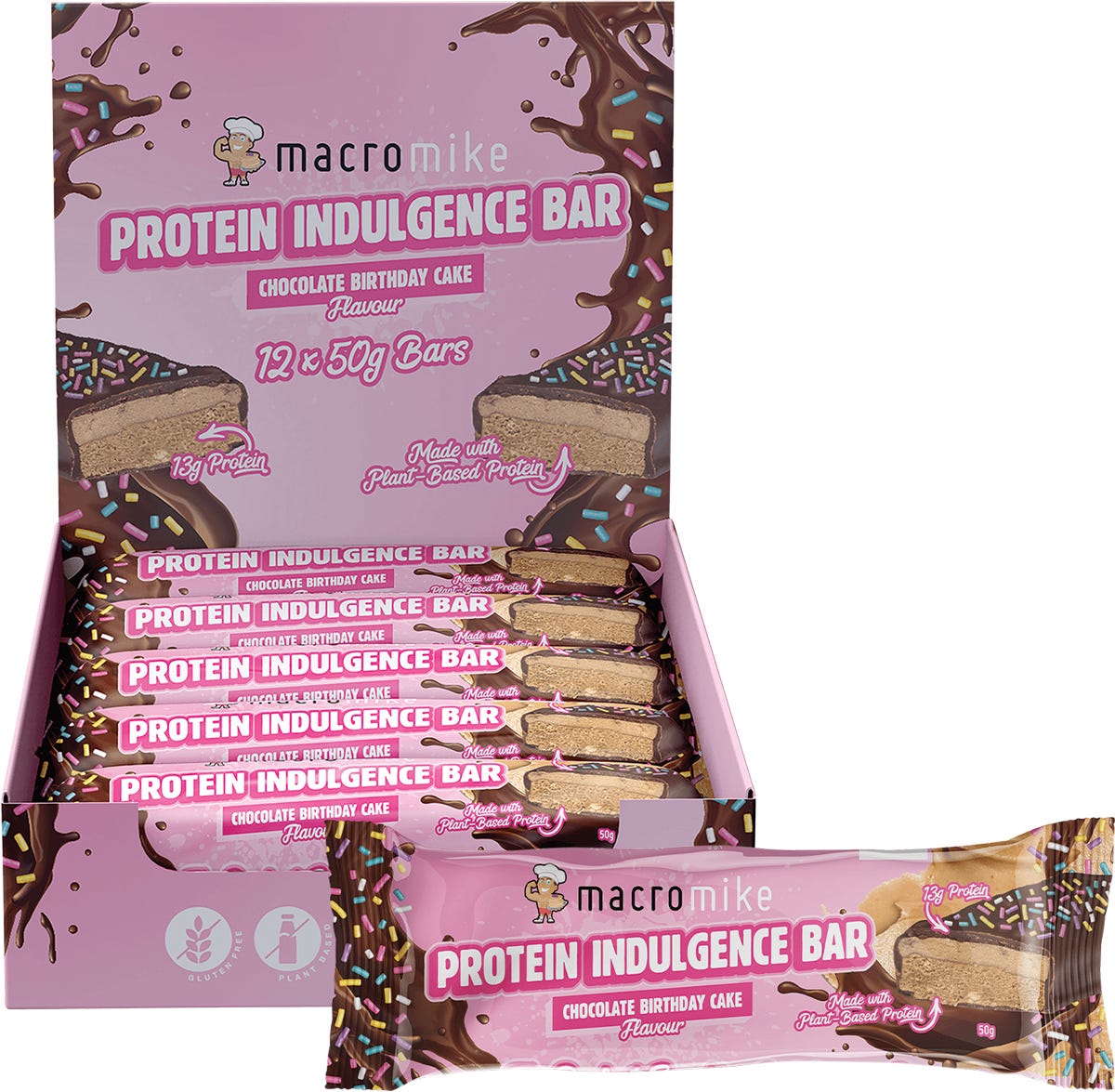 MACRO MIKE- Protein Indulgence Bar Chocolate Birthday Cake-12x50g