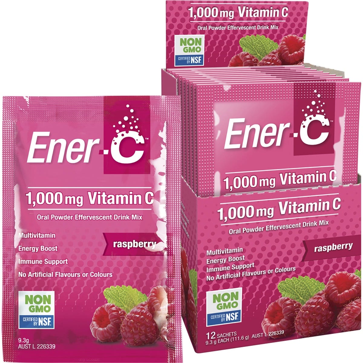 Martin & Pleasance- Ener-C 1000mg Vitamin C Drink Mix Raspberry Sachets-12pk