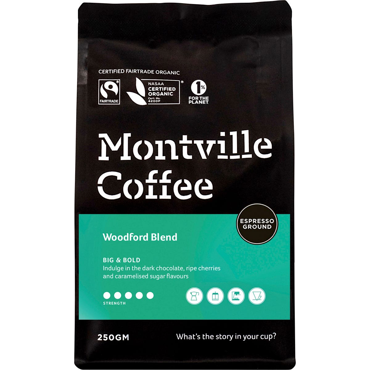 Montville Coffee- Coffee Ground Espresso Woodford Blend-250g
