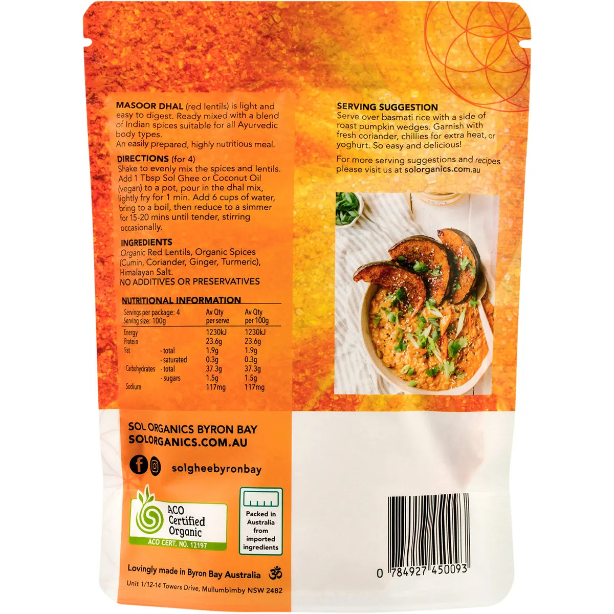 Sol Organics- Masoor Dhal Red Lentil Mix-400g