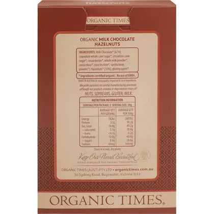 Organic Times- Milk Chocolate Hazelnuts-150g