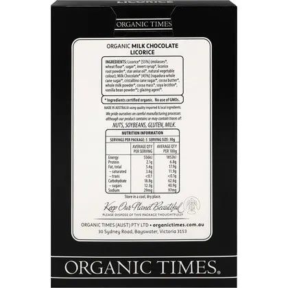 Organic Times- Milk Chocolate Licorice-150g