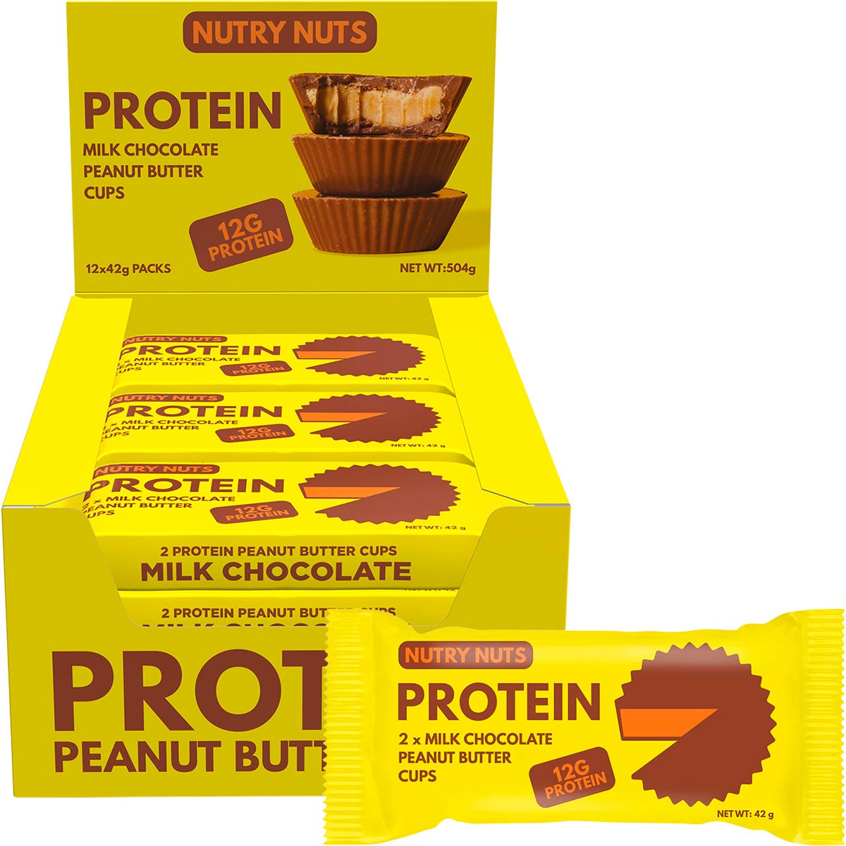Nutry Nuts- Protein Peanut Butter Cups Milk Chocolate-12x42g
