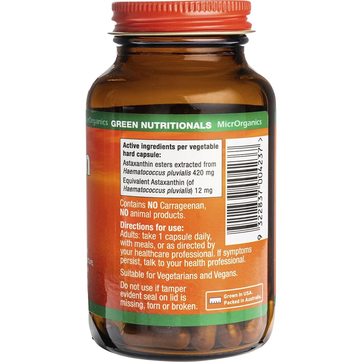 Green Nutritionals- Natural Astaxanthin Vegan Capsules 12mg-60 Caps