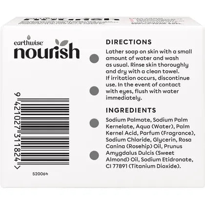 Earthwise Nourish- Natural Soap Bar Rosehip & Almond Oil-3pk