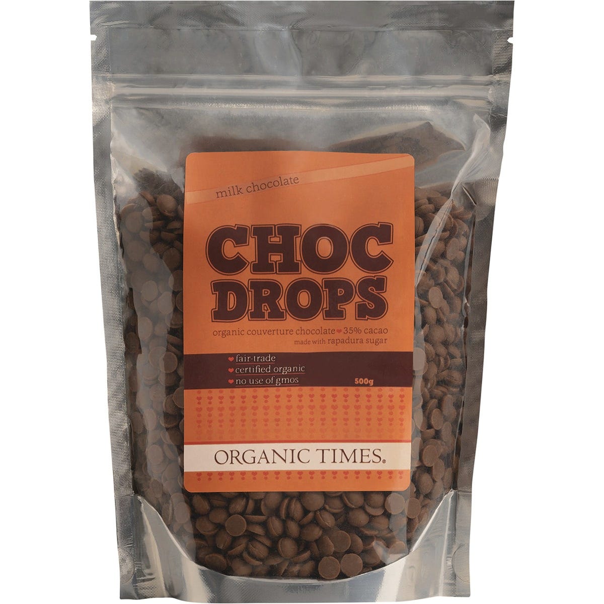 Organic Times- Choc Drops Milk Couverture Drops-500g