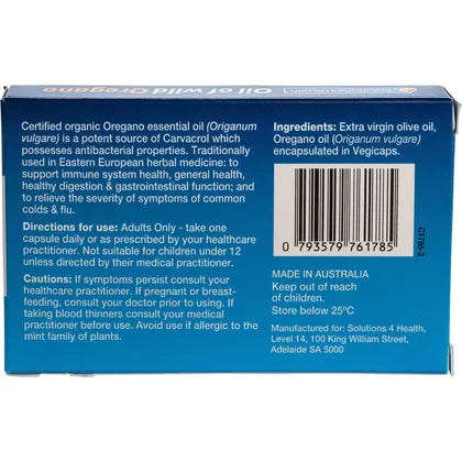 Solutions 4 Health- Oil of Wild Oregano VegeCaps-120 Caps