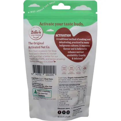 2die4 Live Foods- Organic Activated Brazil Nuts-120g