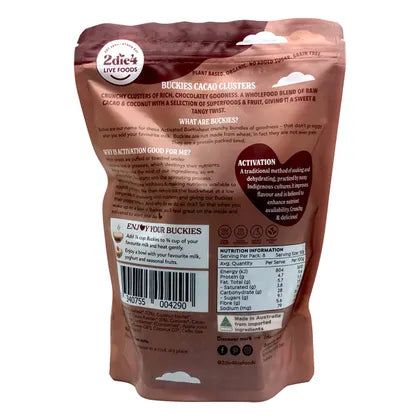 2die4 Live Foods- Organic Activated Buckies Cacao Clusters-400g