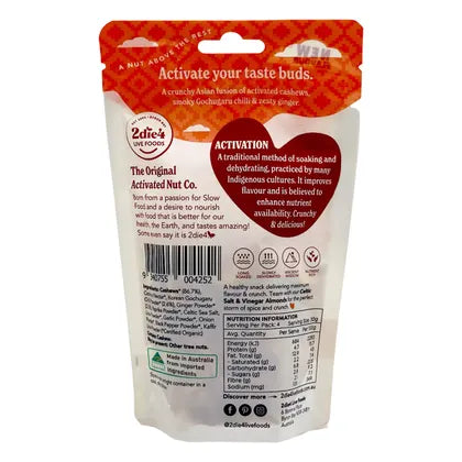 2die4 Live Foods- Organic Activated Korean Chilli & Ginger Cashews-120g