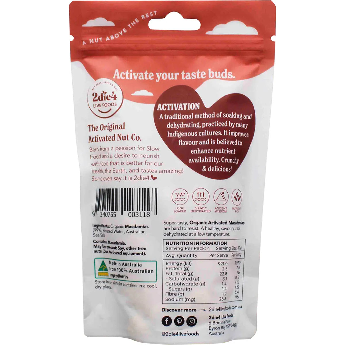 2die4 Live Foods- Organic Activated Macadamias-120g