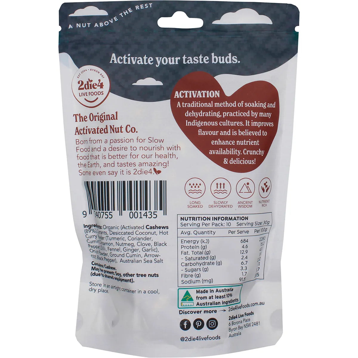 2die4 Live Foods- Organic Activated Masala Cashews-300g