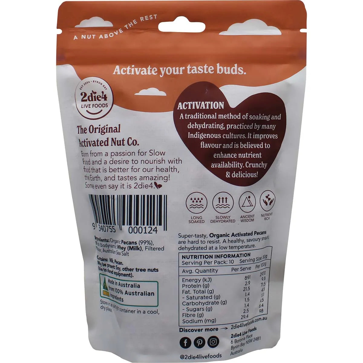 2die4 Live Foods- Organic Activated Pecans with Fresh Whey-300g